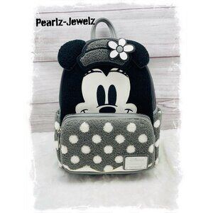 Loungefly Disney Minnie Mouse Vintage Black White Gray Polka Dots Backpack NWT